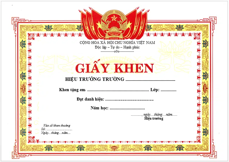 mẫu giấy khen học sinh