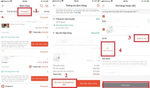 Hướng dẫn khiếu nại người giao hàng trên Shopee