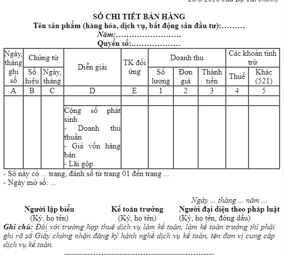 Mẫu Sổ Chi Tiết Doanh Thu Theo Thông Tư 133