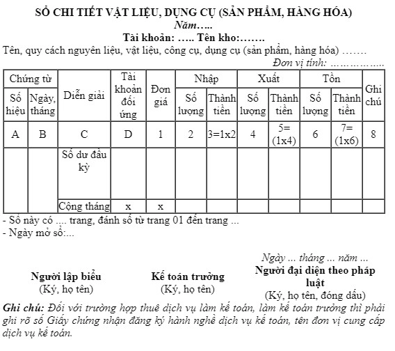 Mẫu Sổ Chi Tiết Hàng Hóa Theo Thông Tư 133