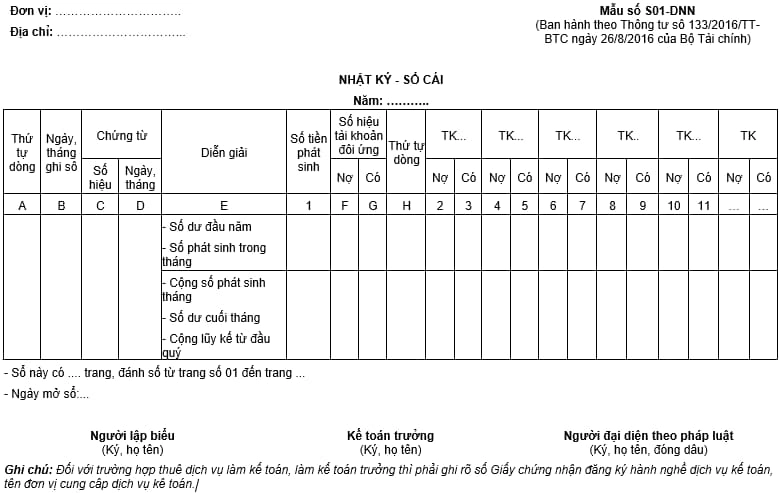 Sổ Cái Nguyên Lý Kế Toán 