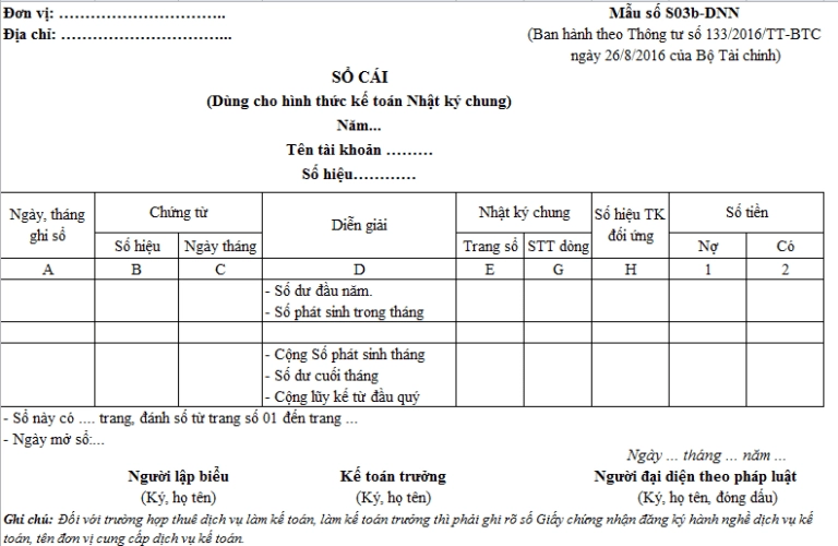 Sổ Cái Tài Khoản 511 Theo Thông Tư 133