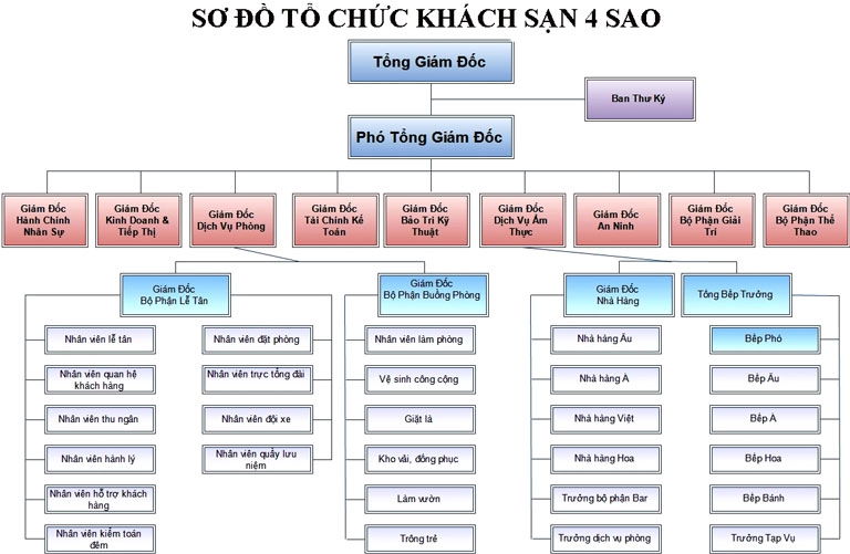 sơ đồ cơ cấu tổ chức khách sạn 4 sao