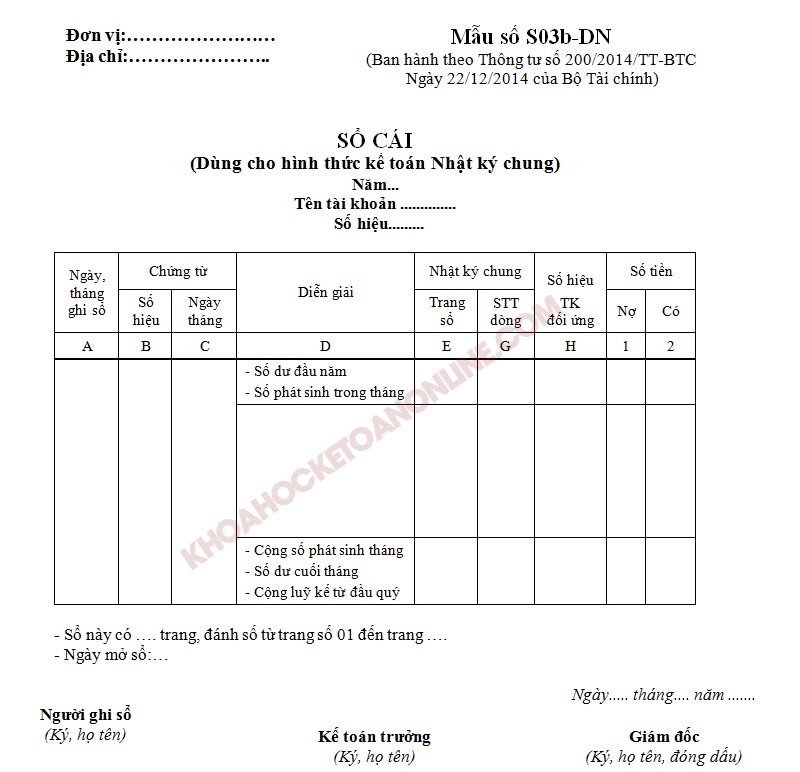 Mẫu sổ cái tài khoản 911