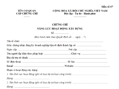 Các Loại Chứng Chỉ Năng Lực Xây Dựng